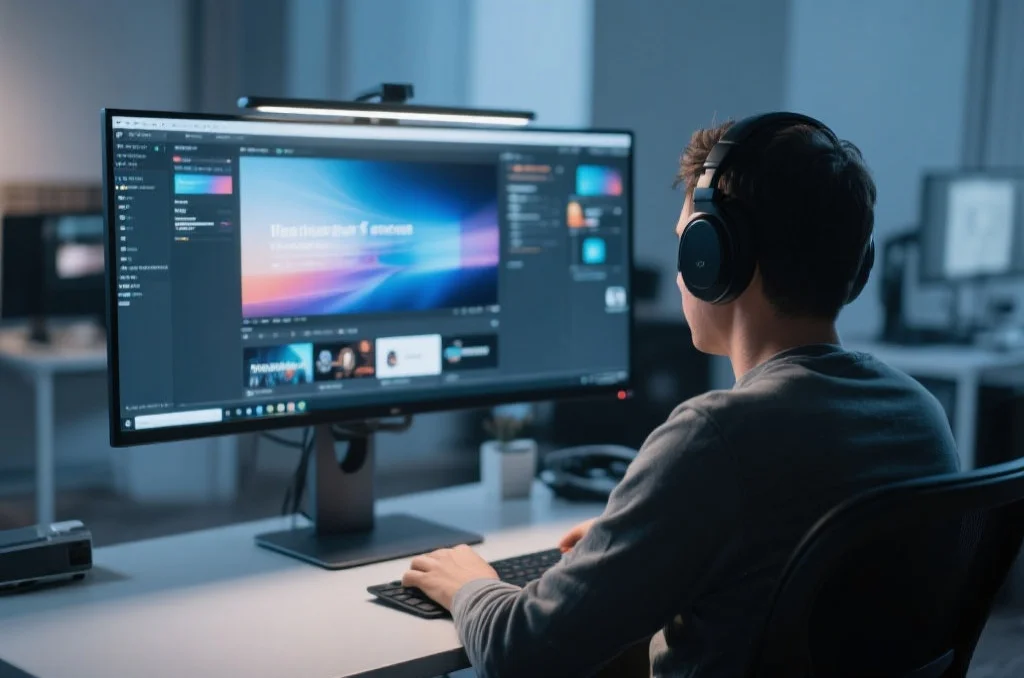 用户在桌面电脑上享受焦点的沉浸式娱乐体验